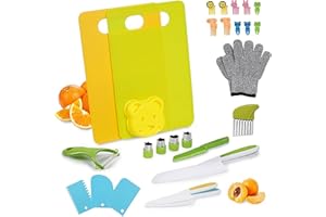 snookids Kindermesser 28 Teiliges Set, Kinder Küchenmesser Montessori mit Schneidebretter, Messerset für Kleinkinder Küchenmessersets Wellenschneider Y Schäler für Mädchen Jungen ab 3 Jahre