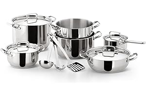 Lagostina Set di Pentole Induzione, Gas e Forno in Acciaio Inox 18/10, 13 Pezzi, Fondo Lagoseal Plus Triplo Strato, Batteria Pentole con 4 Casseruole, 2 Pentole, 4 Coperchi, 3 Utensili Cucina