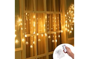 Klighten Tenda Luci LED, Luci cascata, Strisce LED, 96er Led Luci 3.5*0.65m Telecomando, Alimentato da Batteria, Impermeabili IP44, per finestra, porta, patio, giardino, feste, Natale (Bianco Caldo)