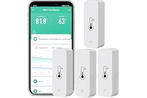 SENCKIT Paquete de 4 sensores de humedad de temperatura WiFi: monitor inalámbrico de temperatura y humedad con notificación de aplicación, exportación gratuita de almacenamiento de datos, termómetro interior
