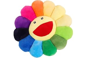 ISAKEN Kolorowa słonecznik pluszowa poduszka na sofę, miękka poduszka uśmiechnięta kolorowa słonecznik pluszowa zabawka dekoracja do domu sypialni, 42 cm / 19,5 cala
