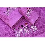 Juego de Toallas Bordadas 3 piezas 550gr FLOWERS Nº1 (Lila)