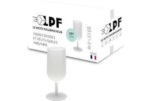 LPF LE PETIT FOURNISSEUR - Lot de 50 Verres à Vin réutilisables 12cl (18cl max) - Polypropylène plastique alimentaire rigide - Verre à pied à eau et vin - Compatible lave-vaisselle - Couleur givrée