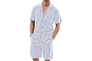 Elainone Men's Shirt Tracksuits Set Short Sleeve Suit 2 Piece Cotton Casual Outfits Jogging Beach Sports Summer for Men M-3XL