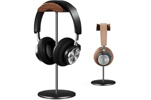 Micool Uchwyt na słuchawki, stojak na słuchawki, aluminium i czarny orzech włoski, akcesoria do gier, uchwyt na słuchawki nauszne z ciężką podstawą