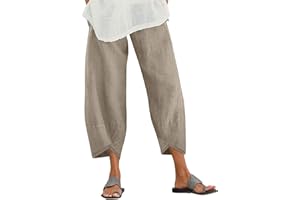 ZANZEA Damen Freizeithose Baumwolle Leinen Kurze Hose Lockere Passform Gerade Elastische Taille Chinohose mit Tasche
