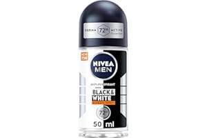 NIVEA MEN Black & White Invisible Ultimate Impact Roll-on 50 ml, Deodorante uomo 72h, Deodorante roll on antitraspirante contro odori, sudore, residui, irritazioni e macchie su tessuti chiari e scuri