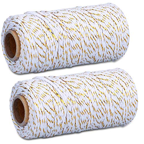 Homejia 2 rouleaux de ficelle de boulanger de Noël 200 m Or + blanc.