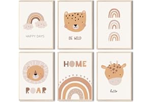 MeinBaby123® Lot de 6 posters pour chambre d'enfant,DIN A4,Tableaux muraux,Poster pour chambre d'enfant,Décoration pour chambre de bébé,Poster mural de qualité supérieure (animaux mignons V3)