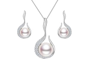 EVER FAITH® srebro próby 925 CZ AAA słodkowodne hodowlane perła kwiat pączek naszyjnik kolczyki zestaw przezroczysty e srebro wysokiej próby, colore: Flower Bud, cod. N08747-1