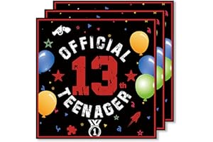 ParPix 20 Stück Servietten 13 Geburtstag Junge Mädchen, 33x33cm Schwarz Rot 13. Geburtstags Serviettens, Deko 13 Geburtstag Tischdeko Teenager Papierservietten, 13th Happy Birthday Servietten