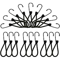 Corde Elastiche Con Ganci - 10 Pezzi QWORK Per Teloni, Reti E Tende - 15cm Nero