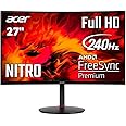 Acer Nitro 27" 1500R Curved Full HD PC Gaming Monitor | AMD FreeSync Premium | 240Hz | 1ms VRB | Speakers | HDR10 | ErgoStand | VESA Mounting Compliant | 1 x DP 1.4 & 2 x HDMI 2.0 | XZ270 X2bmiiphx