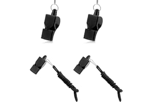MOZEAT LENS 4 fischietto nero con cordino da collo, fischietto triller, forte emergenza, suono chiaro, arbitro, fischietto in plastica, per bagnini, allenatori, autodifesa e sport