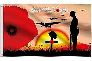 Funnlot Lest We Forget Flag Remembrance Day Flag 90 Cm X 150 Cm Remembrance Sunday Poppy Remembrance Day Decorations for Heroes Soldiers Outdoors Street Square Lest We Forget Banner