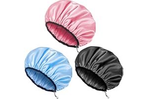 Auban Shower Cap for Women, Adjustable Reusable, Extra Large, Double-Layer Waterproof Bathing cap, Waterproof Exterior, EVA Lining, Hair Cap for All Hair lengths, 3 Colors