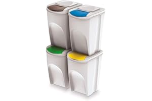 Rg-vertrieb Prosperplast Bin Waste Separation System 140 L - 4 x 35 L Container Sorti Box Rubbish Sorter 3 Colours White