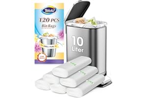 Teivio 10 Liter Small Bin Bags 120 Counts Pedal Bin Liners Thick Plastic Waste Bags for Bathroom, Kitchen, Office, Fit 7.5-10L Rubbish Bin, Clear
