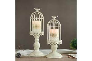 Sziqiqi Portacandele vintage a forma di gabbia per uccelli, portacandele decorativo da tavolo per matrimonio, decorazione di portacandele in ferro battuto, S + L