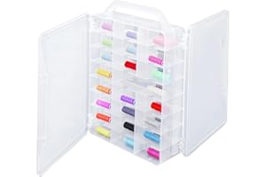 Cuyacili Boîte de Rangement pour Fil à Coudre pour 46 bobines Double face Boîte en Plastique Transparent avec poignée pour Fils à broder et à coudre, Artisanat 33x25x8,2 cm