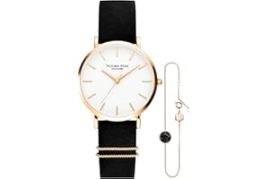 VICTORIA HYDE Femmes Quartz Montre Et Bracelet Set Bande de Maille d'acier Inoxydable/Bracelet en Cuir