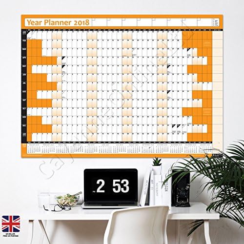 2021 Yearly Annual Office Home Wall Planner Calendar Chart - Includes UK & Ireland Bank Holidays and 2022 Foot Note Calender Orange M 35x49cm