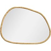 HOMCOM Miroir Mural Forme Organique 70 x 50 cm Horizontal Vertical Naturel | Miroir Suspendu Décoratif, Cadre Bois de Pin, po
