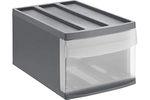 Rotho Systemix Boîte à Tiroirs 1 Tiroir, Plastique (PP) sans BPA, Anthracite/Transparent, M (39,5 X 25,5 X 20,3 cm)