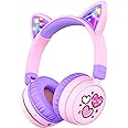 iClever Kids Bluetooth Headphones, 60H Playtime, LED Light Up Cat Ear, Safe Volume 74/85dBA, Bluetooth 5.3, USB C Charging, Kids Headphones Wireless Built in Mic for iPad Tablets Travel Gift