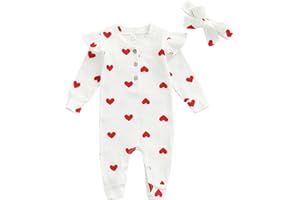 ZZLBUF Newborn Infant Baby Girl Clothes Heart Ruffle Romper Jumpsuit Bodysuit Headband Valentine's Day Outfits Set