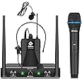D Debra Audio AU200 Pro UHF 2 Channel Wireless Microphone System with Cordless Handheld Lavalier Headset Mics, Metal Receiver, Ideal for Karaoke Church Party (1 Handheld & 1 Bodypack)