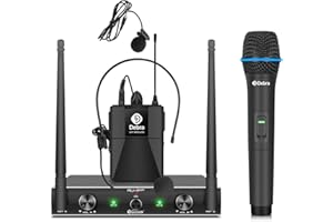 D Debra Audio AU200 Pro UHF Système de Microphone sans Fil à 2 canaux avec Casque Cravate sans Fil, récepteur en métal,idéal pour karaoké(1 Microphones à Main et 1 Microphones de Poche)