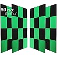 50 Pack (Black&Green) Acoustic Panels 1 X 12 X 12 Inches - Acoustic Foam Studio Foam Wedges High Density Panels Soundproof Wedges Charcoal