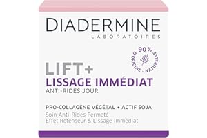 Diadermine - Lift+ Lissage Immédiat - Crème de Jour Visage Anti-Rides Ultra Tenseur - Soin Fermeté - Pro-Collagène végétal et actif soja - 90% d'ingrédients d'origine naturelle - Pot de 50 ml
