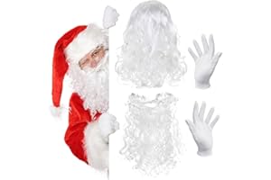 Reforung Weihnachtsmann Bart und Perücke und Weihnachtshandschuhe, Weihnachten Weihnachtsmann Bart Kostüm Perücke & Bart Weihnachtsmann Zauberer Dumbledore Wig- zum Verkleiden als Nikolaus, 3 in 1