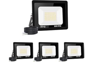 JEFEDANA 4 pezzi: 50 W, proiettore LED per esterni, 5000 lm, IP66, impermeabile, faretto LED per esterni, super luminoso, illuminazione esterna, bianco caldo (3000 k), sicurezza spot led per stadi, fabbriche,