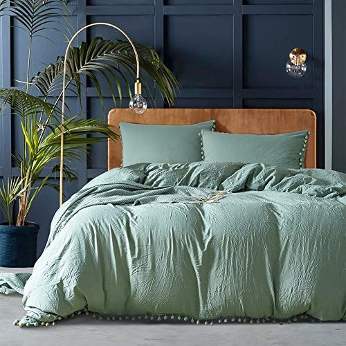 DuShow Green 100% Natural Washed Cotton Duvet Cover Set, Ultra Soft and Easy Care, Fade Resistant bedding sets(Single)