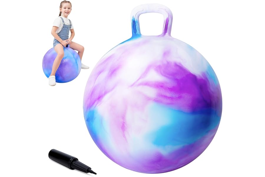 INPODAK Space Hopper for Kids Age 5 to 9, 20 Inches Hopping Balls, Jumping Ball with Handle, Hop Ball Toy for 6 Years Old Child Boys Girls Indoor Outdoor Garden Yard Game