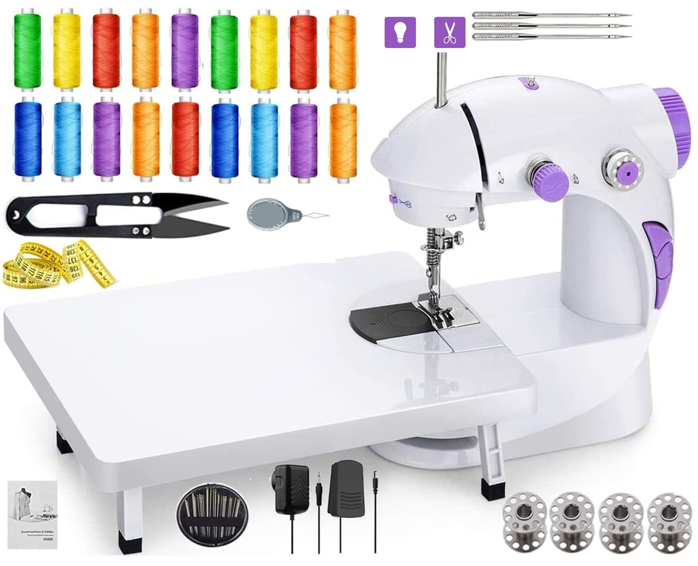 Vivir Sewing Machine For Home Tailoring With Table Set, Inbuilt Focus Light, Foot Pedal, Adapter And Fully Loaded Sewing Kit 