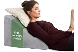 WELL B4 Ergonomiczna poduszka do czytania do łóżka i sofy, ŚREDNIA WAGA - Wygodna poduszka pod plecy z pianką z pamięcią kształtu - poduszka klinowa do łóżka, szary