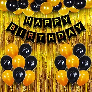 Party Propz Happy Birthday Banner Decoration Kit - 34Pcs Set for Boys Husband Balloons Decorations Items Combo with Metallic Balloons and Foil Curtain
