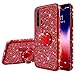 Produktbild Jinghuash Kompatibel mit Huawei Honor 20 Pro Handyhülle Glitzer Luxus Kristall Bling Glänzend Strass Diamant Hülle mit 360 Grad Ring Ständer Ultradünn Stoßfest TPU Silikon Tasche Schutzhülle-Rot