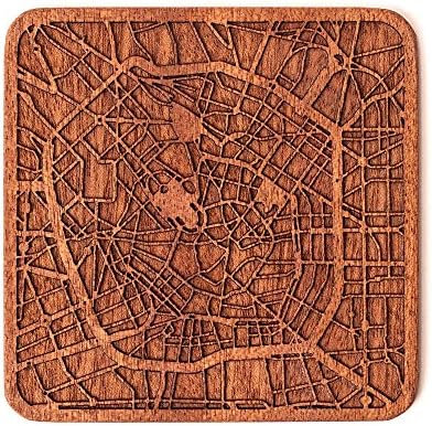 Milan Map Coaster, One piece, Sapele Wooden Coaster with city map, Multiple city optional, Handmade