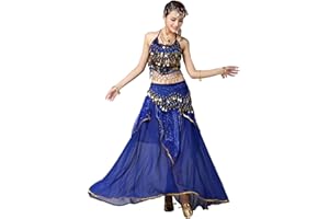 Grouptap Bollywood women india arabian sexy lady belly dancer sequined long skirt dress party costume blue/pink/purple fancy adult outfit