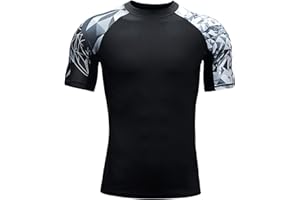 HUGE SPORTS Mens Rash Vest- Rash Guard Short Sleeve Quick Drying Wetsuit Swimming Tops for Surfing BJJ Jiu Jitsu