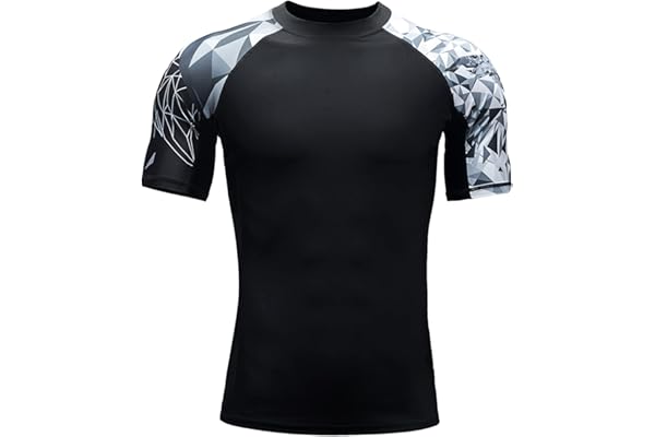 HUGE SPORTS Rashguard Homme Manches Courtes Sechage Rapide Maillot de Bain T-Shirt pour Surf Natation