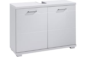 ‎BYLIVING byLIVING Waschbeckenunterschrank NEBRASKA, Korpus mit robuster und pflegeleichter Oberfläche, die Türen aus MDF lackiert, Holzwerkstoff, Matt Weiß-Hochglanz Weiß, B 80, H 59, T 31,5 cm
