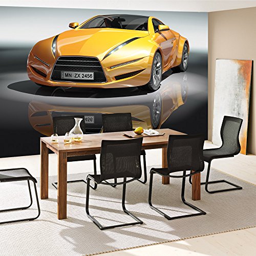 Fototapete 254×184 cm PREMIUM Wand Foto Tapete Wand Bild Papiertapete – Autos Tapete Sportwagen Auto Spiegelung gelb – no. 1591 - 7
