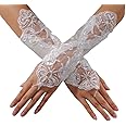 Satin Gloves Formal Bridal Banquet Party Wedding Opera Black Mitten Bow Lace Elegant with Wrist Ruffle Bridal Wedding Gloves for Women White, One Size