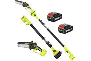 Supstable Una Podadora de Pértiga con Batería, Mini Motosierra Batería 8000 mAh, 6 Pulgadas Sierra Eléctrica Telescópica para Poda, Cabeza del Motor Orientable a 180°, Barra de Extensión hasta 4,5 m